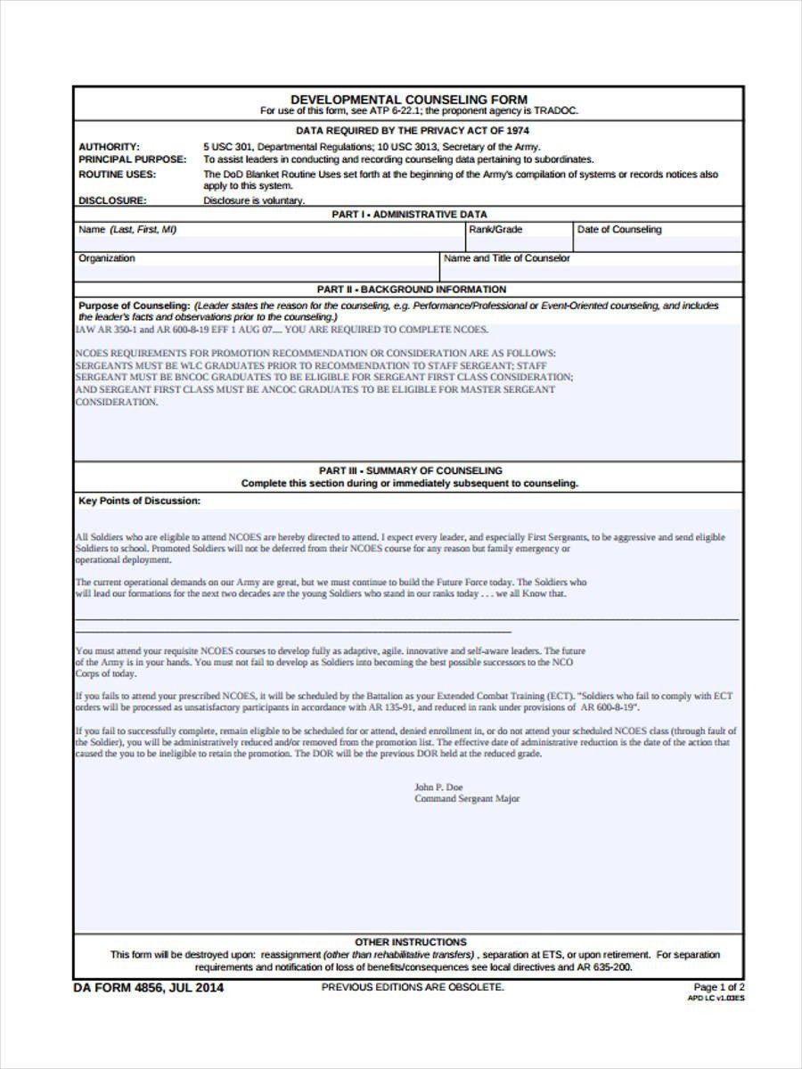 Template Example For Event Oriented Counseling Army Education