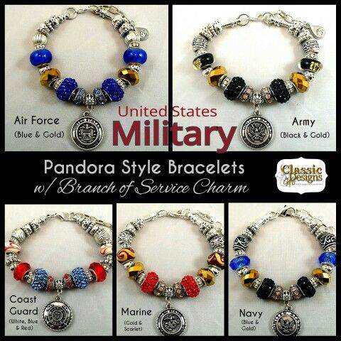 The Military Pandora Style Bracelets W Branch Of Service Charms New