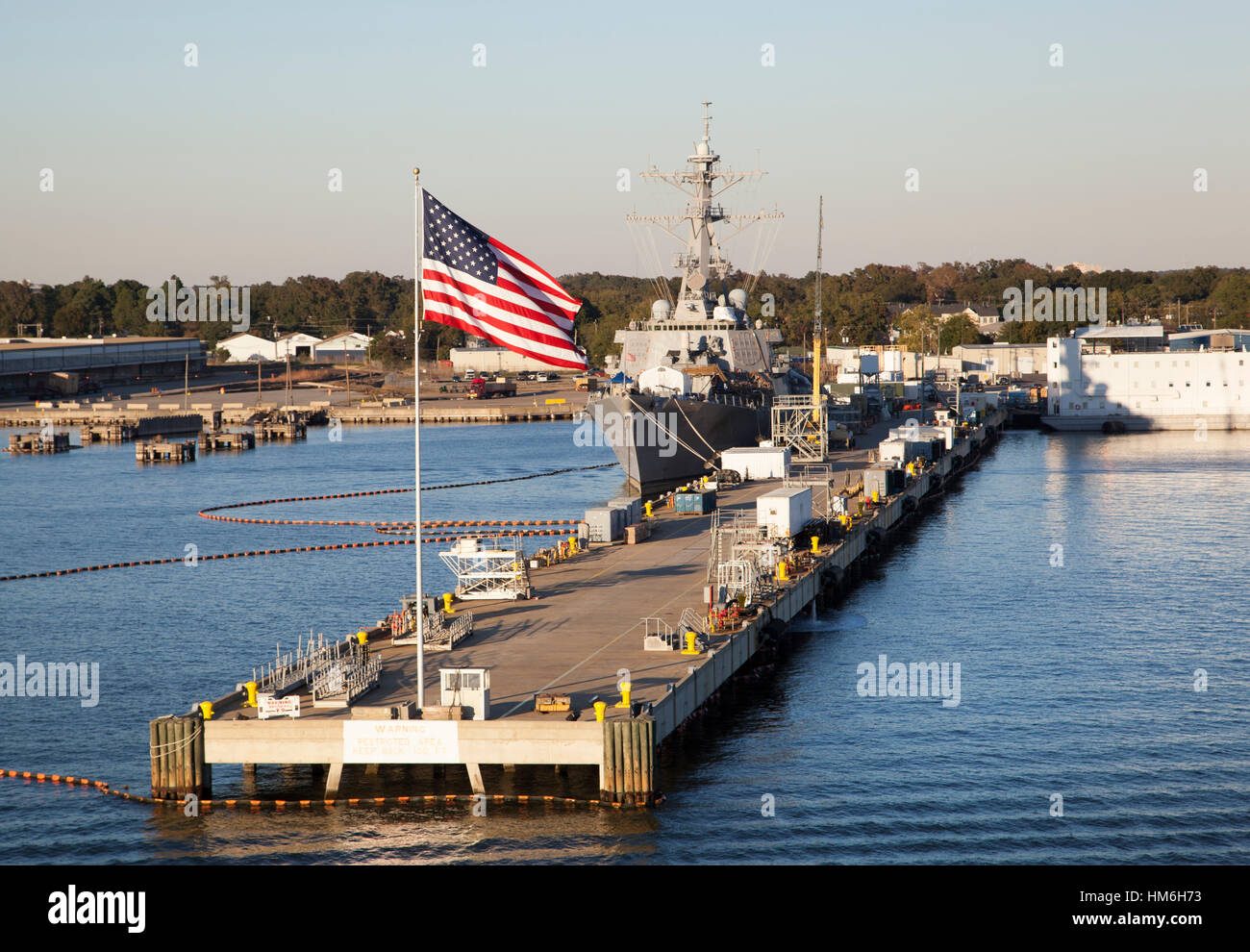 The View Of Navy Base Outside Norfolk Town In A Sunset Light West