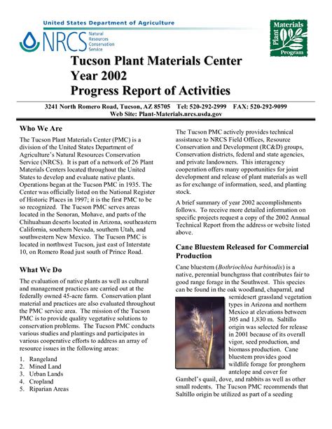 Tucson Plant Materials Center Year 2002 Progress Report Of Activities