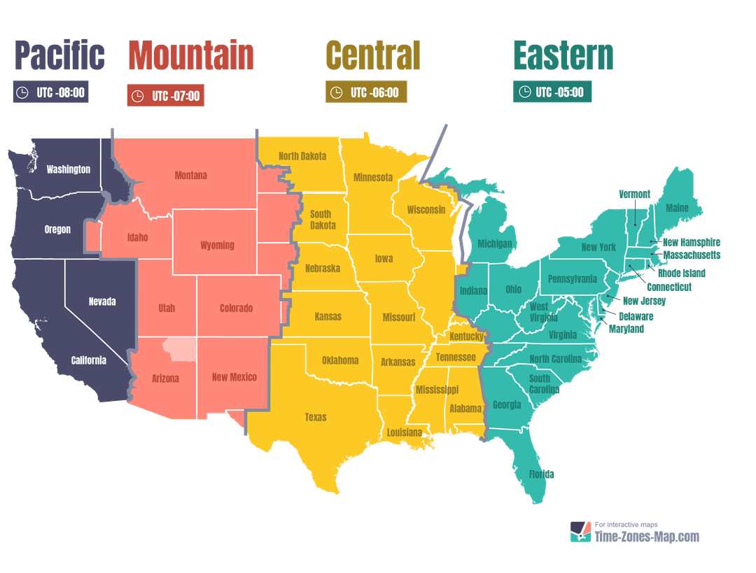 Us Time Zones Map With Current Time Colly Diahann