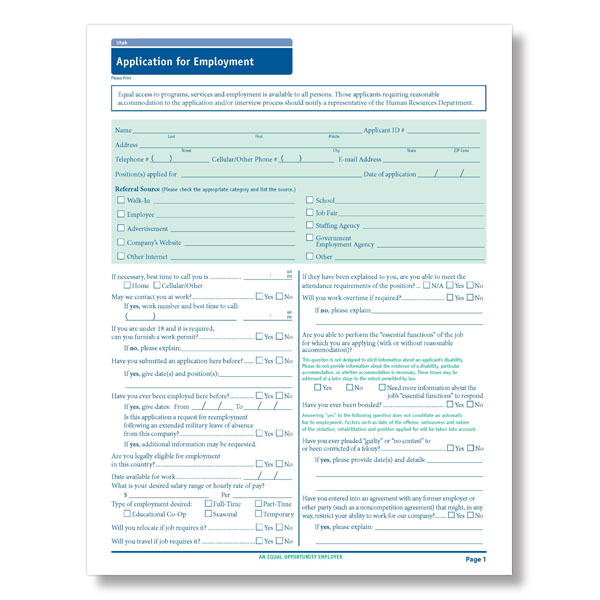 Utah State Compliant Job Application