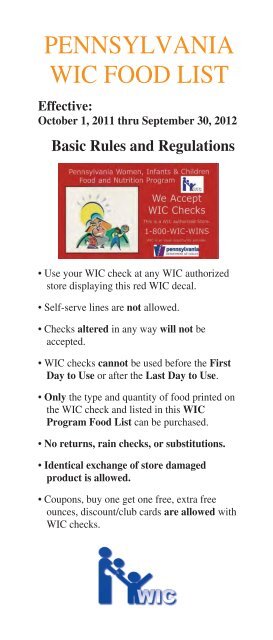 View The Pennsylvania Wic Food List