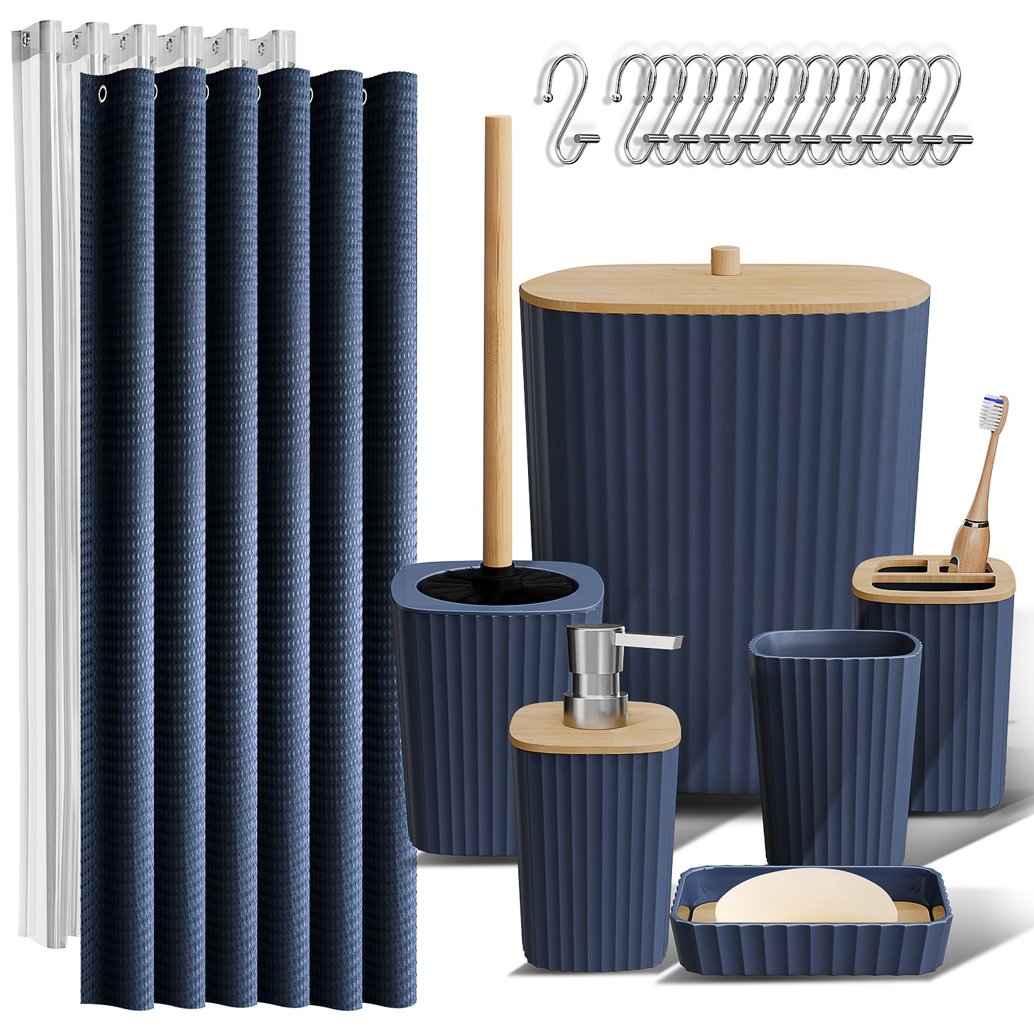 Virtu 20 Piece Bamboo Bathroom Sets Navy Blue Bathroom Accessories