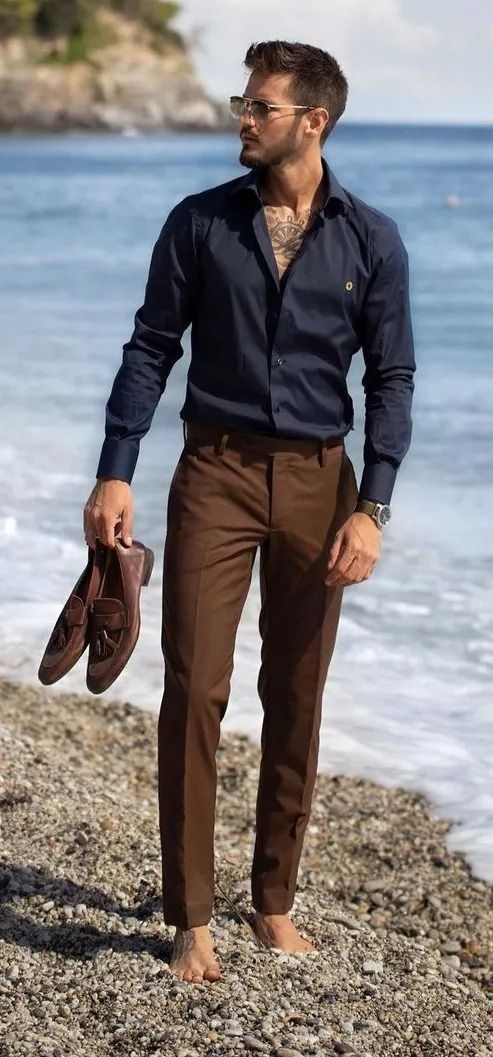 What Color Shirt Goes With Dark Brown Pants Men Guys Dark Blue Navy