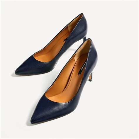 Zara Navy Blue Leather High Heel Pumps Leather High Heels High Heel